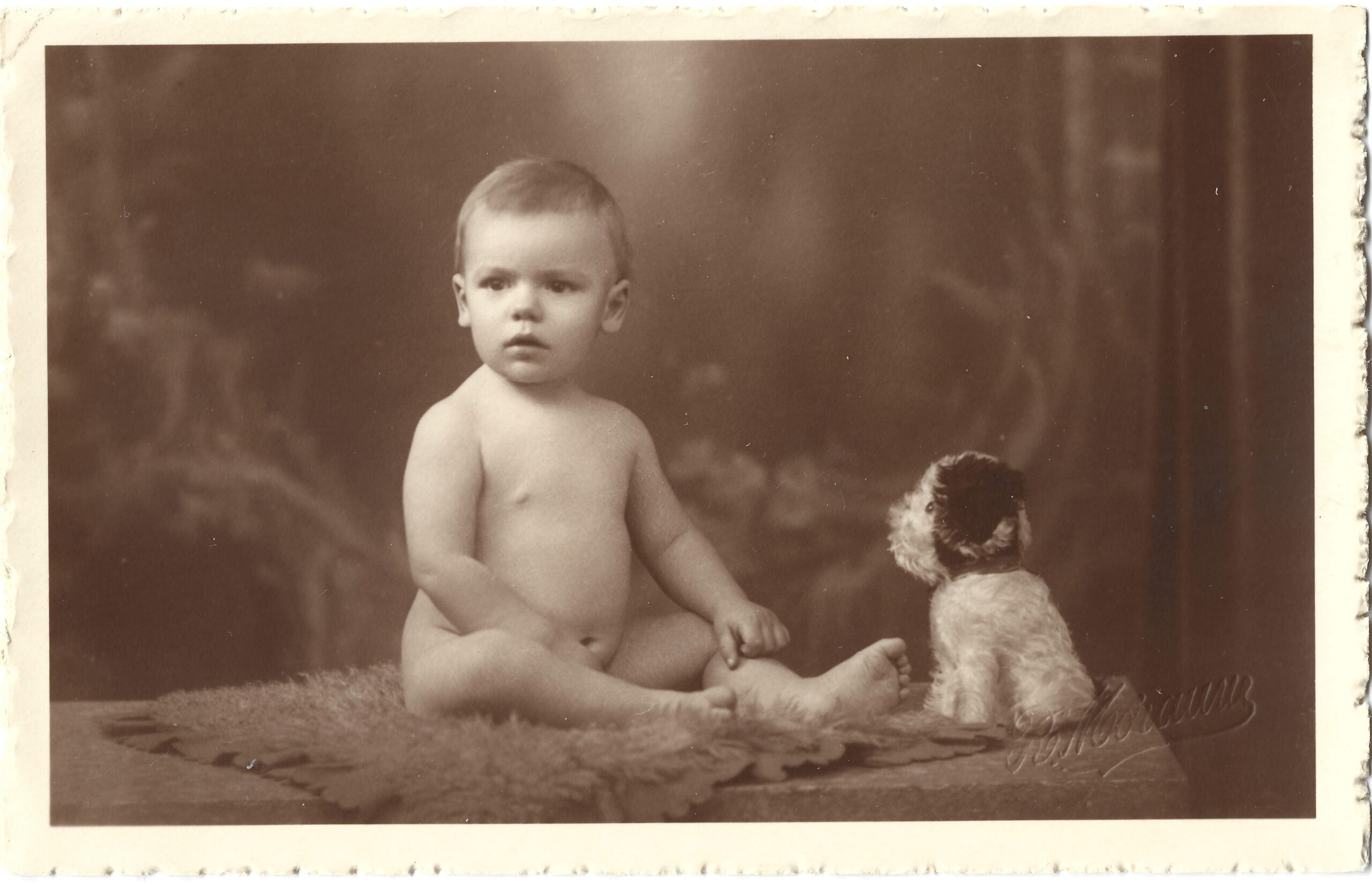 Garçon bébé avec peluche chien