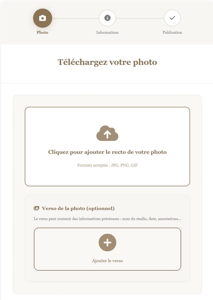 Interface d'ajout de photographie