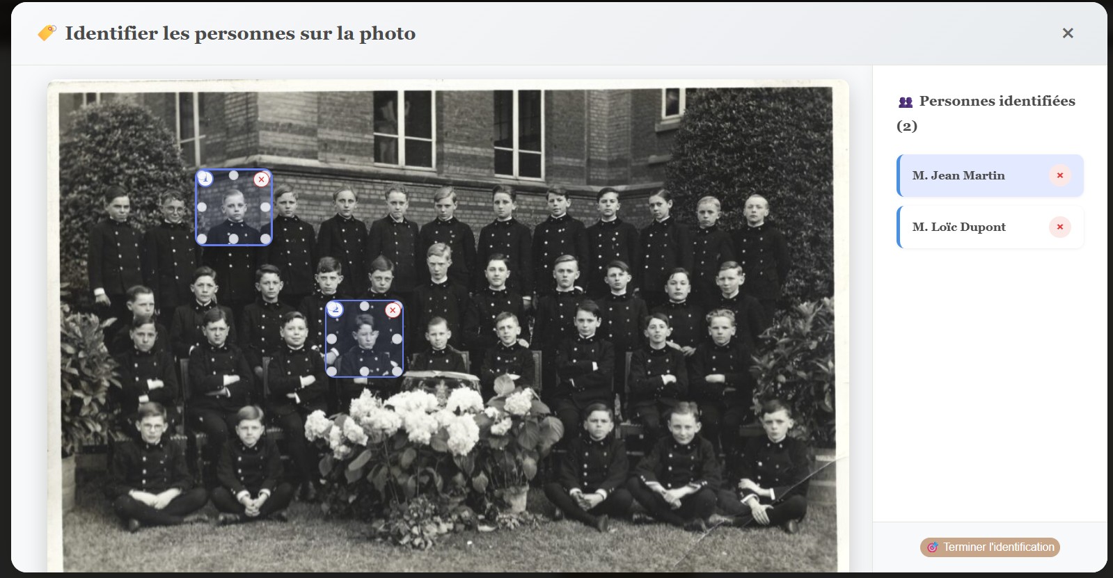 Cadres colorés et nommés